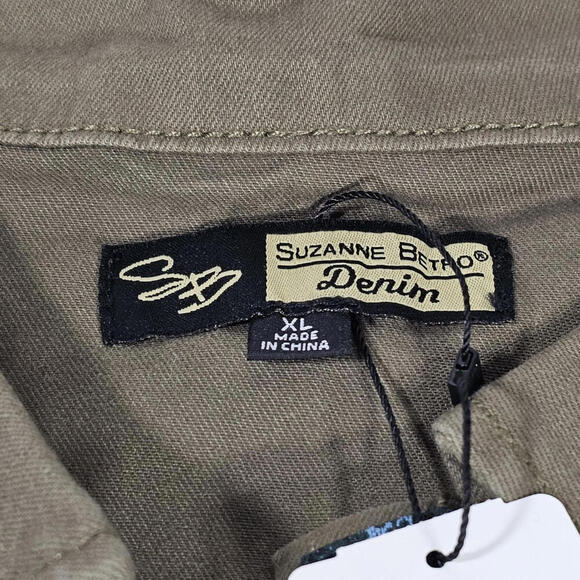 Suzanne Betro Denim Distressed Military Olive Green Jacket $114.00 Msrp -Size XL - Picture 4 of 10